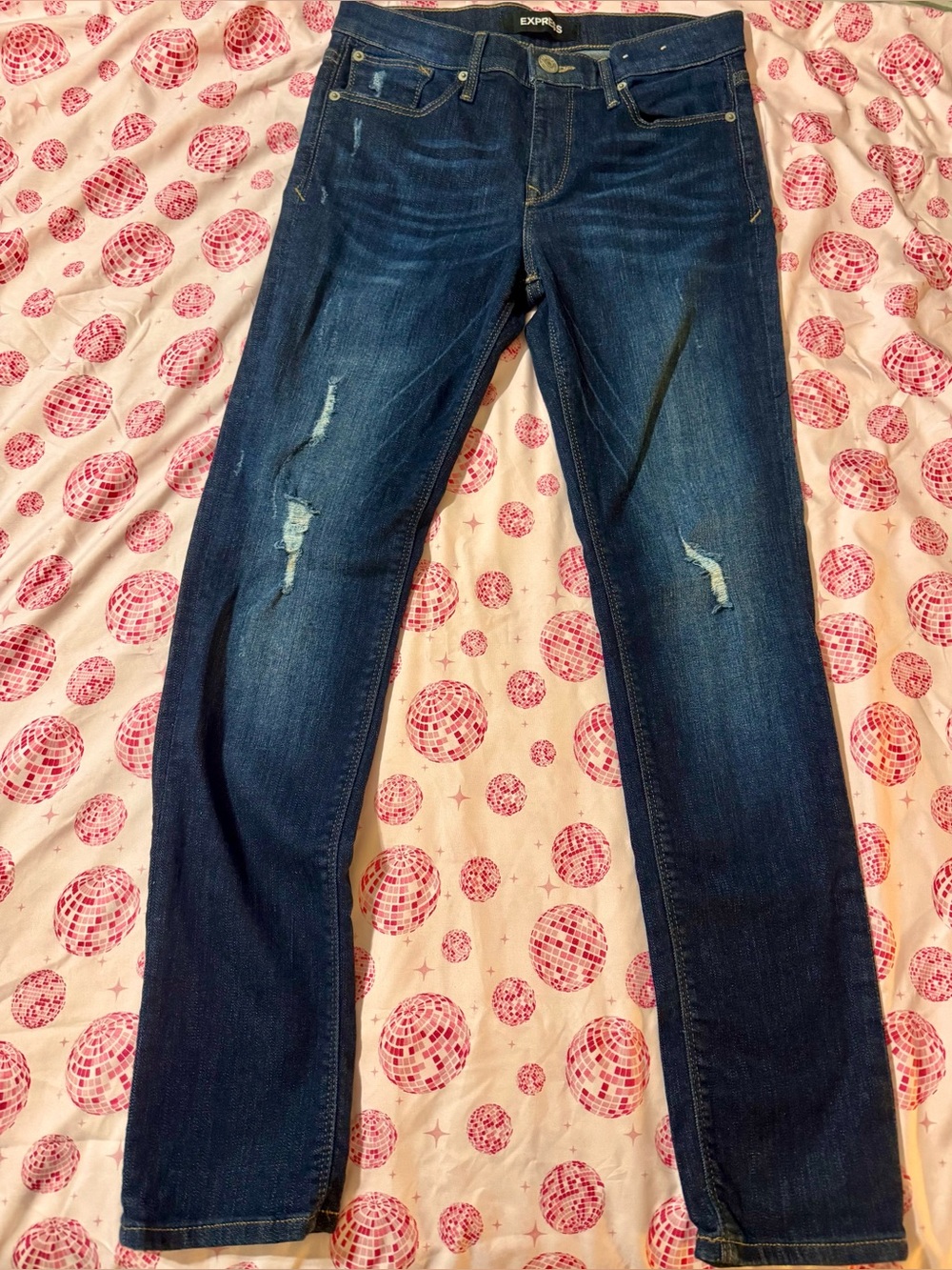 Express Skinny Dark Indigo Distressed Jeans